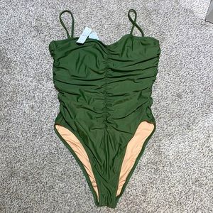 J. Crew Ruched Swimsuit in Olive Green